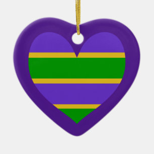Mardi Gras Striped Paars Heart Keramisch Ornament