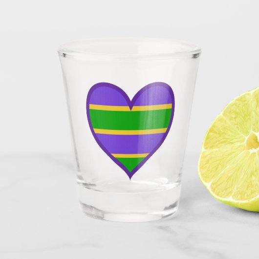 Mardi Gras Striped Paars Heart Shot Glas (Voorkant)