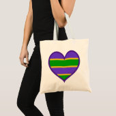 Mardi Gras Striped Paars Heart Tote Bag (Voorkant (product))