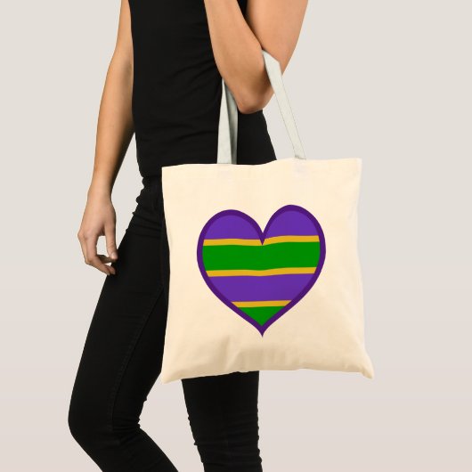 Mardi Gras Striped Paars Heart Tote Bag (Voorkant (product))