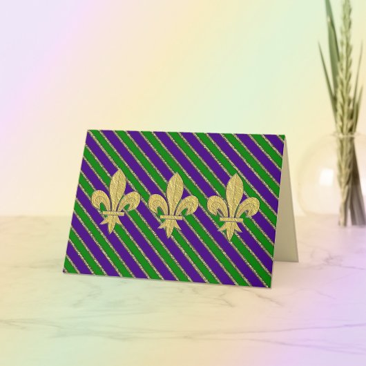 Mardi Gras Stripes & Fleur de Lys Kaart