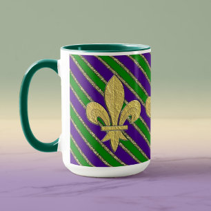 Mardi Gras Stripes & Fleur de Lys Mok