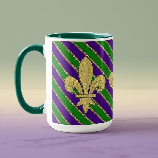 Mardi Gras Stripes & Fleur de Lys Mok