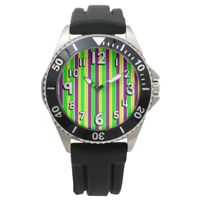 Mardi Gras Stripes Horloge (Voorkant)