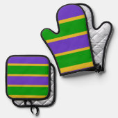 Mardi Gras Stripes Ovenwant & Pannenlap Set (Voorkant / Achterkant)