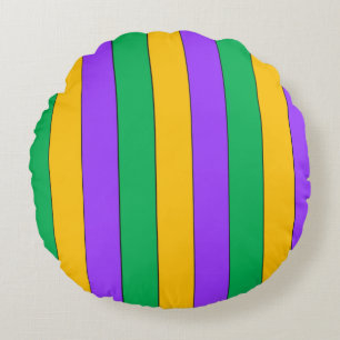 Mardi Gras Stripes Pattern Paars Green Yellow Rond Kussen