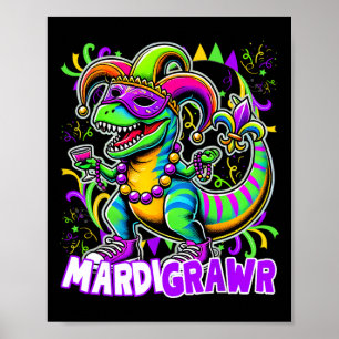 Mardi Gras T Rex Dinosaur Mardi Grawr Bead Costume Poster