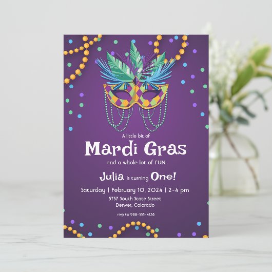 Mardi Gras Thema 1e Verjaardagsfeestuitnodiging Kaart