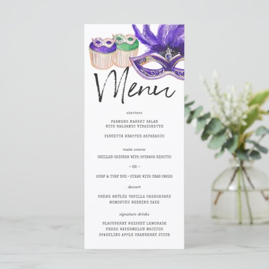 Mardi Gras Thema Menu Sjabloon (Staand voorkant)