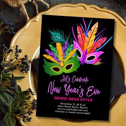 Mardi Gras Themed New Year's Eve Party Kaart