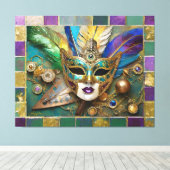 Mardi Gras Third Eye Gouden Keramisch Veer Masker Canvas Afdruk (Insitu (Houten vloer))