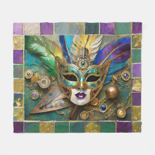 Mardi Gras Third Eye Gouden Keramisch Veer Masker Fleece Deken