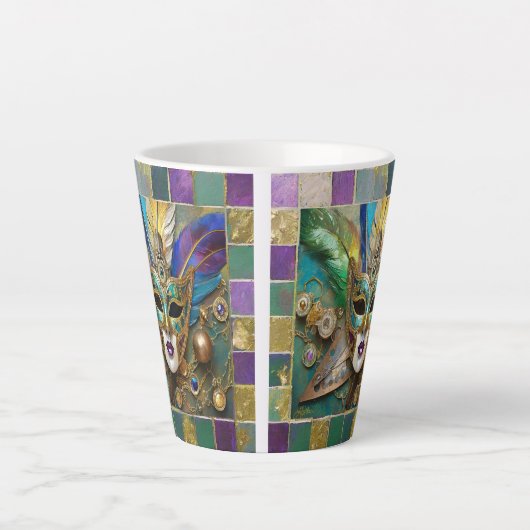 Mardi Gras Third Eye Gouden Keramisch Veer Masker Latte Mok (Voorkant)