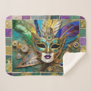 Mardi Gras Third Eye Gouden Keramisch Veer Masker Sherpa Deken