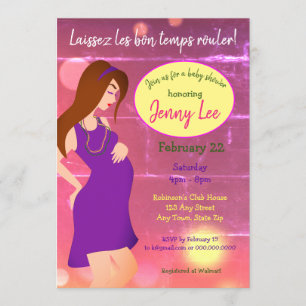 Mardi Gras Thmed Baby Bump Invite Brown Hair Kaart