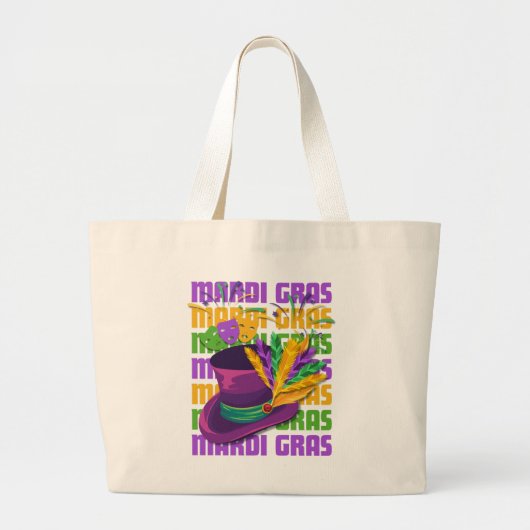 MARDI GRAS Top Hoed Veren Grote Tote Bag (Voorkant)