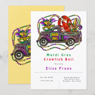 Mardi Gras  Truck Crawfish Boil Invitation Kaart