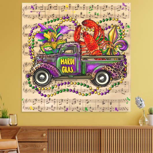 Mardi Gras Truck Music Fleur de Lis Canvas Afdruk (Insitu (Woonkamer))