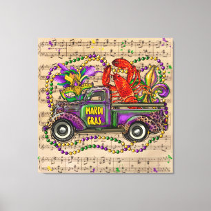 Mardi Gras  Truck Music Fleur de Lis Canvas Afdruk