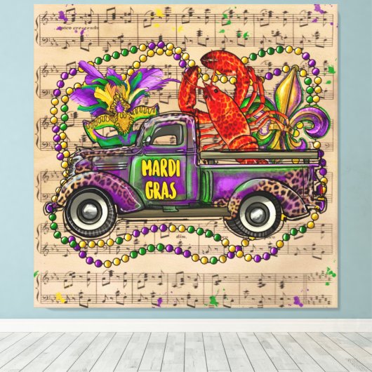 Mardi Gras Truck Music Fleur de Lis Canvas Afdruk (Insitu (Houten vloer))