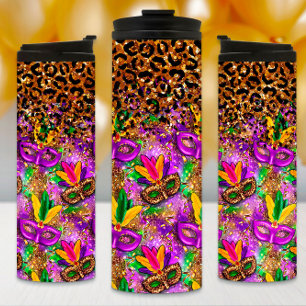 Mardi Gras Tumbler, maskers en luipaard afdrukken Thermosbeker
