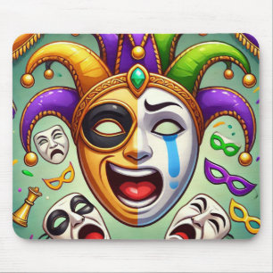 Mardi Gras. Twee blauwe maskers met emoties Muismat