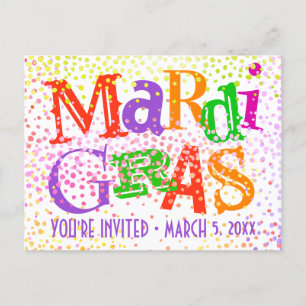Mardi Gras Typography Party Uitnodiging Briefkaart