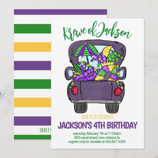 Mardi Gras Uitnodiging voor verjaardag (Voorkant / Achterkant)