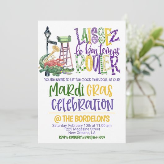 Mardi Gras Uitnodiging voor viering (Staand voorkant)