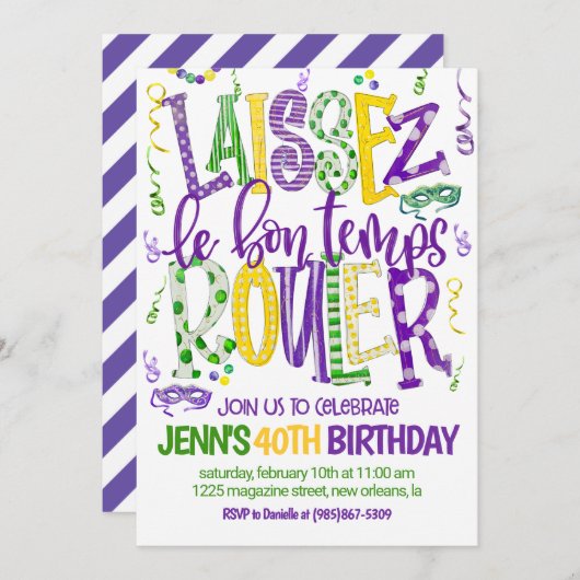 Mardi Gras Uitnodiging voor viering (Voorkant / Achterkant)