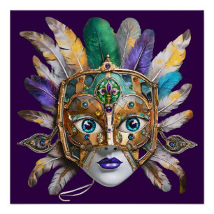 Mardi Gras Veer en Metalen Masker Perfect Poster