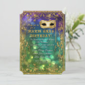 Mardi Gras Verjaardag Maskerade Masker Bokeh Gold Kaart (Staand voorkant)