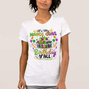 Mardi Gras Verjaardagstaart Masquerade Feest T-shirt
