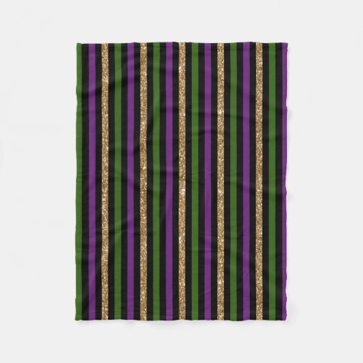 Mardi Gras Vertical Lines Golden Glitter NOLA Fleece Deken (Voorkant)