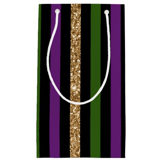 Mardi Gras Vertical Lines Golden Glitter NOLA Klein Cadeauzakje (Voorkant)