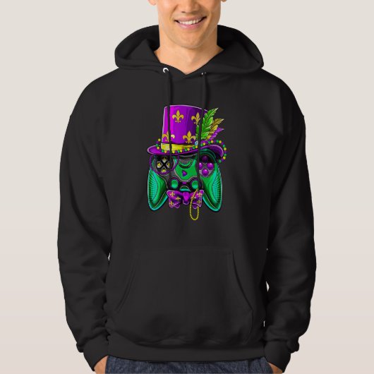 Mardi Gras Video Game Controller Jester Hat Costum Hoodie (Voorkant)