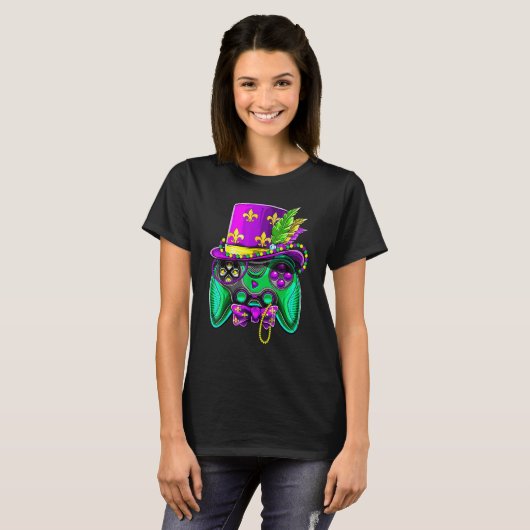 Mardi Gras Video Game Controller Jester Hat Costum T-shirt (Voorkant volledig)