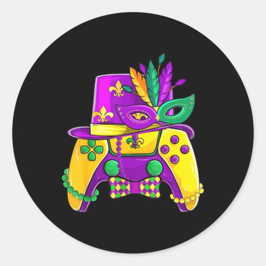 Mardi Gras Video Game Controller Jester Pet Costum Ronde Sticker (Voorkant)
