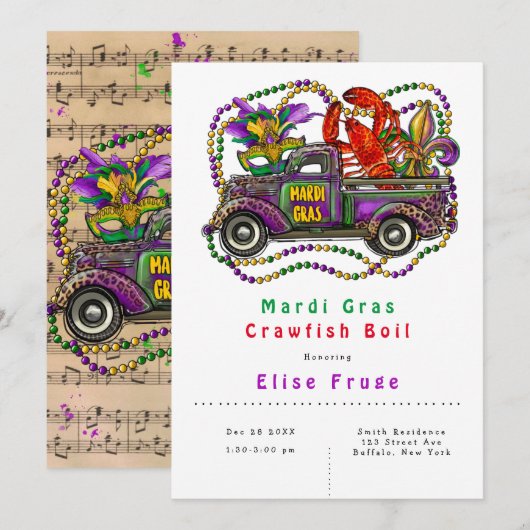Mardi Gras Vintage Camion Crawfish Invitation à éb (Devant / Derrière)