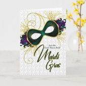 Mardi Gras Violet Goud en Groen Masker Kaart (Gele Bloem)