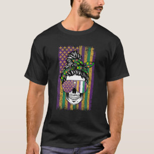 Mardi Gras Vlag Bond Head Skull Carnival Party Gir T-shirt