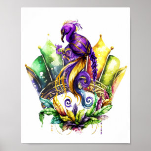 Mardi Gras - vogel en kroon Poster