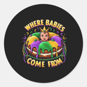 Mardi Gras Waar Bybies komen van King Cake 2 Ronde Sticker