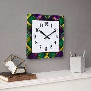 Mardi Gras wandklok Vierkante Klok