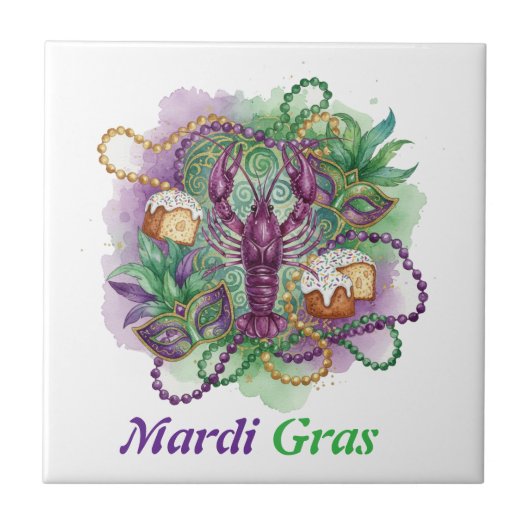Mardi Gras Watercolor Celebration  Tegeltje (Voorkant)