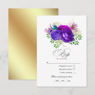 Mardi Gras Waterverf Floral Quinceañera RSVP Kaartje