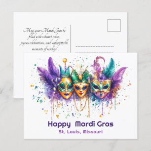 💚💜💛 Mardi Gras waterverf Harlequin Havoc Briefkaart