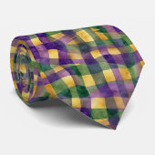 Mardi Gras Wavy Gingham Checks Purple Green Gold Stropdas (Opgerold)
