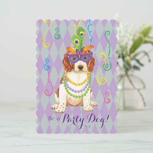 Mardi Gras Welsh Springer Spaniel Kaart (Staand voorkant)