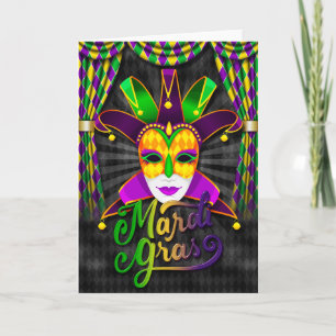 Mardi Gras Wenskaart, Mardi Gras Jester Masker Kaart